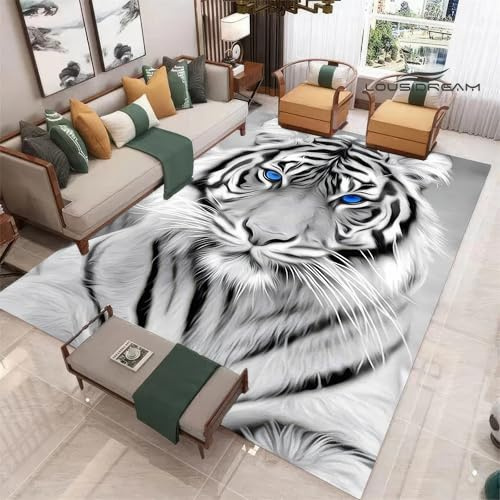 Dschungel Tiger Teppich, Weißer Tiger Cool Area Mat, 3D-Wohnzimmer-Dekoteppich, Unverzichtbarer Dekoteppich Für Teenager Und Kinderzimmer Für Schlafzimmer Und E-Sportzimmer (Colour 4,80x120cm)
