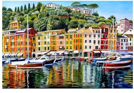 The House of Puzzles Portofino on Reflection Jigsaw - 1000 Piece Jigsaws For Adults, Artist Illustrated, Scenic Landscape, Deluxe Puzzle Gifts