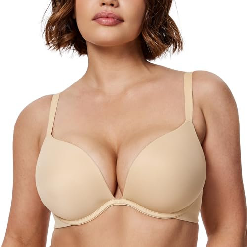WingsLove Women's Push Up Bra Seamless Deep V Plunge Lightly Padded Multiway T-Shirt Bras Add 1 Cup (Nude,40F)