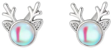 Hmzidz Geweih Weihnachtsohrringe Damen,Rentier Ohrringe mit Mondstein,Modeschmuck Ohrstecker Silber 925,Hypoallergen Ohrringe Klein für Frauen Mädchen