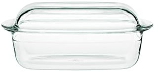 Gerlach 1760 Fuente para horno de 4,5 l de vidrio de borosilicato resistente al calor con tapa rectangular 27 x 18 cm para horno congelador flujo