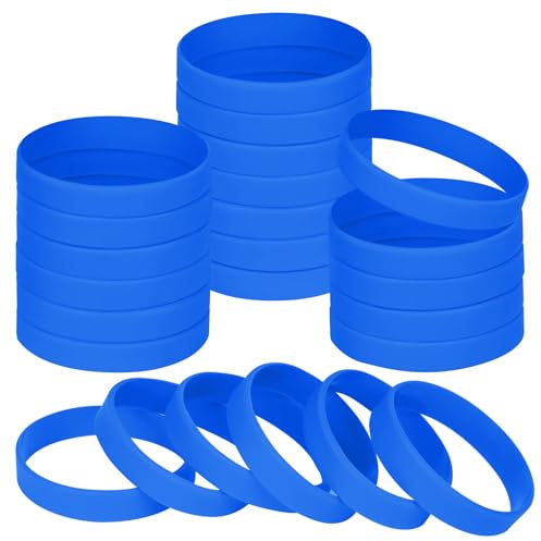NAHRMY 24 Pezzi Braccialetti Elastici in Silicone per Adolescente Adulti, 8'' Blu Braccialetto Polsini in Gomma Silicone per Uomo Donna Sportive Scuola Matrimonio Feste