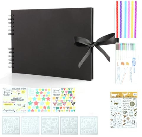 Vocdikficy Fotoalben, 80 Schwarze Seiten, Erinnerungsbücher, A4, Bastelpapier, DIY, Scrapbooking, Bilder, Geburtstag, Kindergeschenk, Schwarz