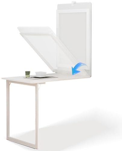 HRXQ Weib Wandtisch Klappbar Esstisch Tische Wandtisch Klappschreibtisch Küchentisch Platzsparend Schreibtisch Kleiner Esstisch, Dekoratives Bild Kann Auf Der Rückseite Angebracht Werden, 90×60cm