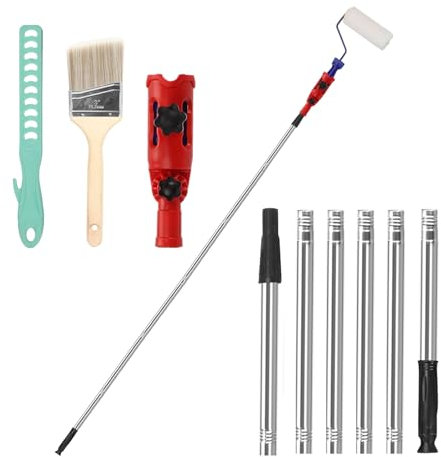 3 Pouces Rouleau de Peinture Murale en Laine, Kit Rouleau et Pinceau Peinture avec Rouleau de 6, Manche Telescopique Peinture avec Perche de 30 cm*5 Sections, Rouleau Peinture Telescopique