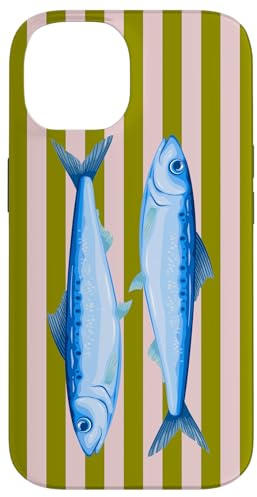 Sardinen Olivgrün gestreift Sommer Küste Ozean Sardinen Hülle für iPhone 14