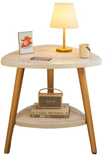 lcvtos Triangle Beistelltisch 2 Etagen – Couchtisch Klein mit Ablage aus Holz und Metall –Sofatisch für Wohnzimmer Schlafzimmer Büro – Moderner Wohnzimmertisch，50x50cm (Weißer Marmor)