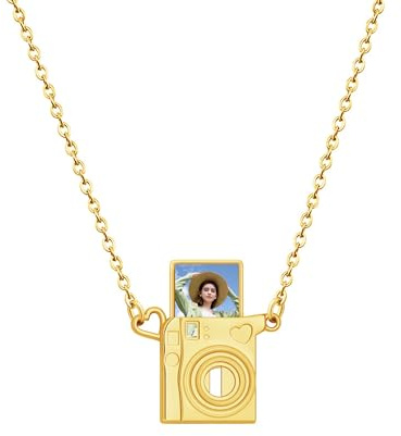 Camera Necklace with Picture Inside, Custom Photo Locket Pendant Necklace Memorial Jewelry Gift for Women Men
