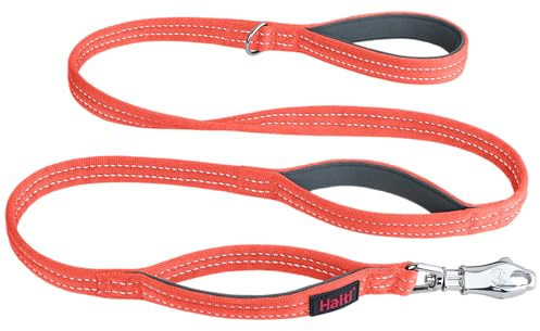 Halti BRIG Safety Dog Lead - Colour-Coded Dog Leash with Ultra-Strong Clip, Reflective Stitching, Neoprene Padded Handles and D-Ring, Designed for Large Dogs (Neon Coral, 1.5m Length)