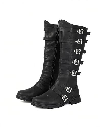 Jiamolen Man's Pirate Boots Renaissance Vintage distressed Medieval Boot High Tube Steampunk Boots for Man Cosplay Costume Accessories