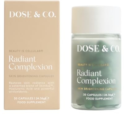 Dose & Co Radiant Complexion Capsules – 30 Capsules | Hyaluronic Acid + SkinAx2™, Vitamins & Zinc | Supports Skin Radiance, Hydration & Elasticity | Vegan, Gluten-Free Daily Skin Supplement