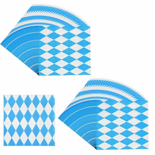 60 Stück Oktoberfest Servietten 33x33cm Bayrische Servietten Blau-Weiße | Bierfest Party Dekoration Für Grillen Haushalt Hochzeiten Catering
