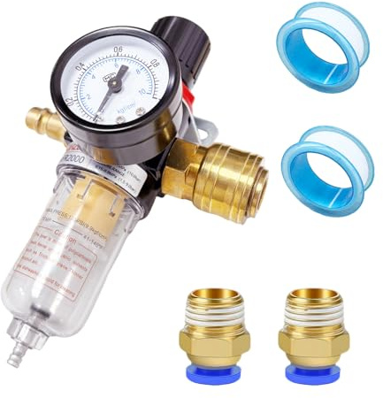 Tmefoy 1/4 Zoll Wasserabscheider Druckluft Filter Kombination, Druckminderer & Wasserabscheider Druckluft mit Schnellkupplungen, Luftfilter Kompressor Zubehör für Luftkompressoren