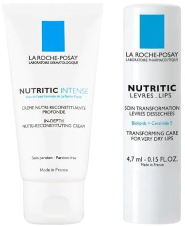 La Roche-Posay Nutritic Intense Cream & Nutritic Lip Balm Duo - Pflegende Pflege für trockene, empfindliche Haut & Lippen - 50ml + 4,7ml