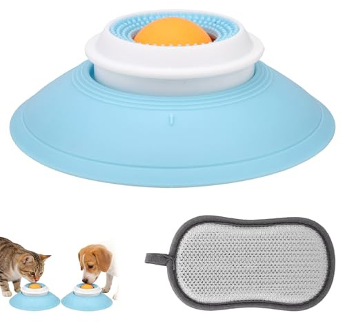 Sinbana Pet Lick Toy for Liquid Food, Slow Feeding Cat Dog Licking Sphere Bowl with Pet Toy Brush and 2 Suction Cups Suitable for Wall Floor Tile and Glass