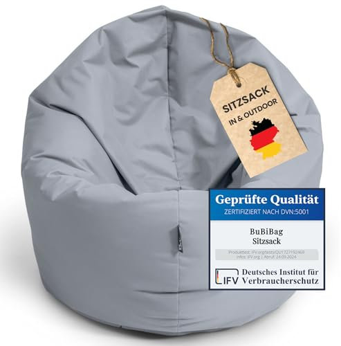 BuBiBag XXL Sitzsack, Riesensitzsack für Erwachsene - XXL Sitzsäcke, Sitzkissen oder Gaming Sitzsack, geliefert mit Füllung (145 cm Durchmesser, grau)