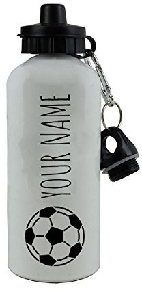 Personalizzato personalizzato palla da calcio design con nome alluminio finitura bianca 20oz Sport bottiglia d'acqua personalizzabile, nero (20oz, nero)