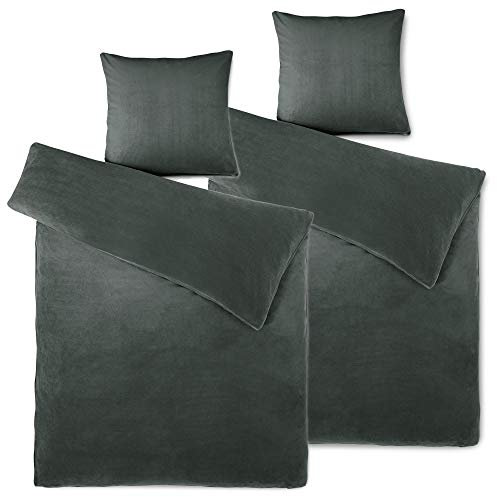 aqua-textil Feelwell Bettwäsche 135 x 200 cm 4teilig Coral Fleece Bettbezug Thermo Flausch anthrazit