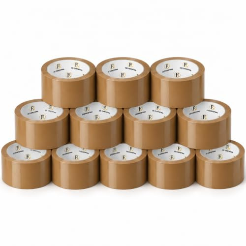 Brown Heavy Duty Packing Tape 48mm x 66m Strong Adhesive Parcel & Packaging Tape, FSC Certified Shipping Tape for Cardboard Boxes, Postage, Moving House, Storage & Warehouse Use | Pack of 12