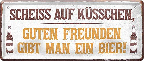Blechschilder Bier Schild lustiger Spruch: “Scheiss AUF KÜSSCHEN .“ Deko Metallschild Türschild für Pub Theke oder Bar Geschenkidee für Deine Trink & Sauf Freunde 28x12 cm