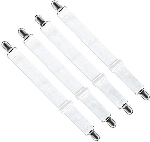 LIHAO 4 pcs Tendreu Drap Housse Réglable, 65cm à 280cm, pour Drap Lit Canapé, Housse de Repassage, Blanc