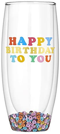 Slant Collections Double-Wall Champagne Flute, 8-Ounce, HBD To You