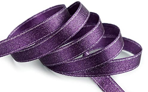 finemark 20 m x 10 mm Satinband Schimmer mit Lurex LILA VIOLETT Silber doppelseitiges Schleifenband aus Satin ohne Draht weich und glänzend Geschenkband Deko Band Dekoband Dekorieren Weihnachten