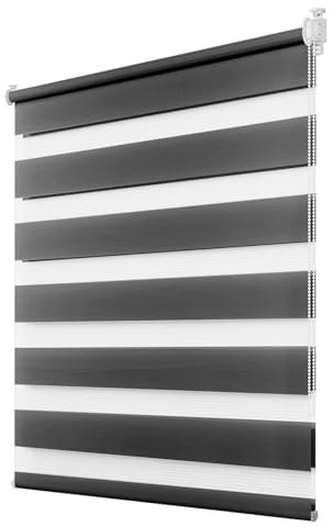 Deswell Doppelrollo Klemmfix ohne Bohren Anthrazit B95 x H130 cm (Stoffbreite 91cm) Rollos für Fenster ohne Bohren für Fenster mit Lichtdurchlässig & Verdunkelnd/Höhe Stufenlos Verstellbar