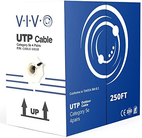 VIVO Waterproof 250ft Bulk Cat5e Wire, CCA Ethernet Cable, UTP Pull Box, Outdoor Direct Burial, Black, CABLE-V018