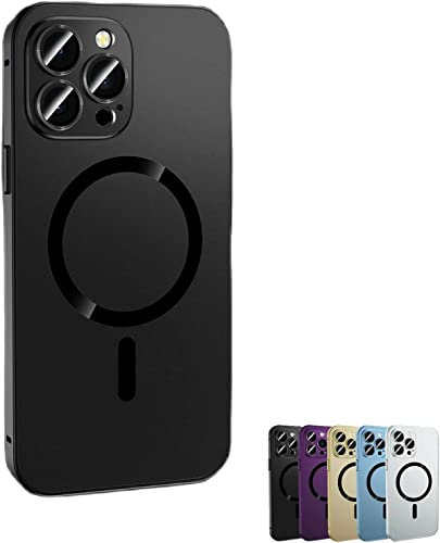 Magnetic Charging Aluminium Metal Bumper Matte Case Cover for iPhone 14 13 12 Plus Pro Max,Full Lens Protection,Non-Fingerprint,Stain,Scratch-Resistant,Wear Resistant. (for iPhone 13, Black)