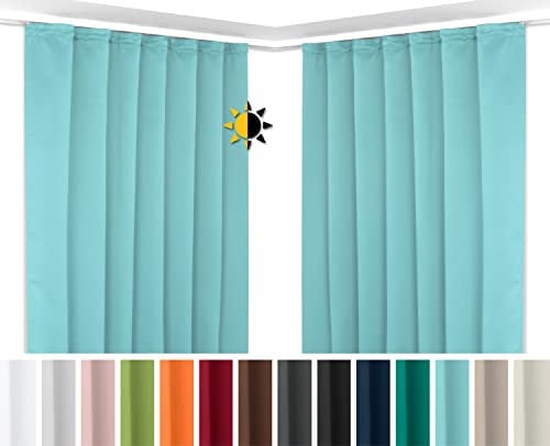 BEAUTEX 2er Set Kräuselband Verdunkelungsvorhang mit U-Band, Gardinen abdunkelnd und Blickdicht (B=300 cm, H=245 cm, Himmelblau)
