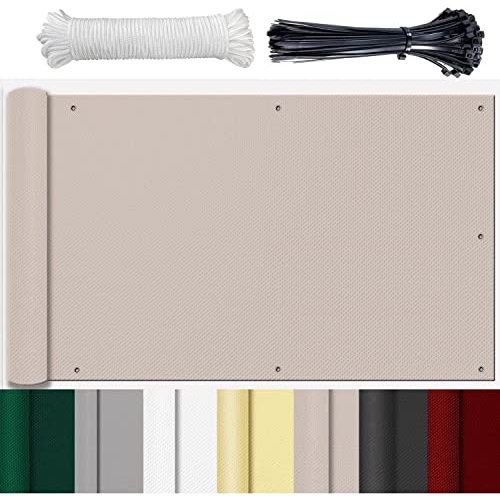 HUAXIQUE Brise Vue pour Balcon Store LatéRal Pare-Soleil Brise-Vue Résistance à la déchirure avec Trous et Serre-câbles aux Intempéries Cache Balcon Protection UV Taupe 60x400cm
