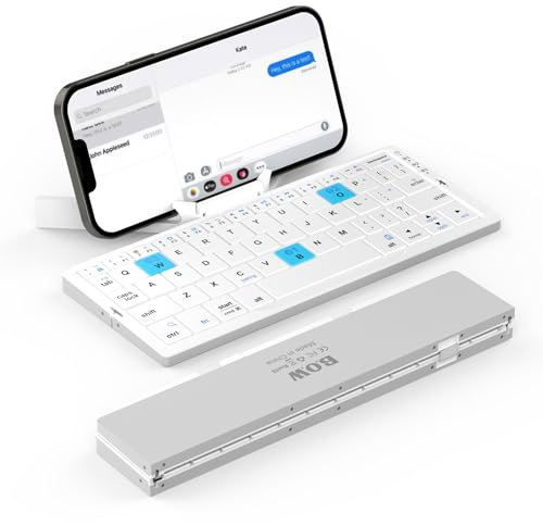 Sikai Mini Teclado para Teléfono Móvil - Inglés Disposición con Soporte Teclado Plegable QWERTY Compatible con Galaxy S24 iPhone 15 iPad Android Windows Teléfono Móvil Tablet Portátil