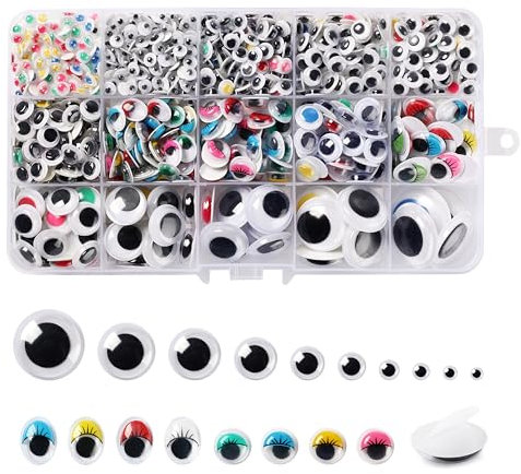 CraftWerk Selbstklebende Wackelaugen Klebeaugen 1.500 Stück - Kulleraugen in Schwarz und Bunt zum Basteln, Scrapbooking und DIY-Projekte - 5 bis 25mm