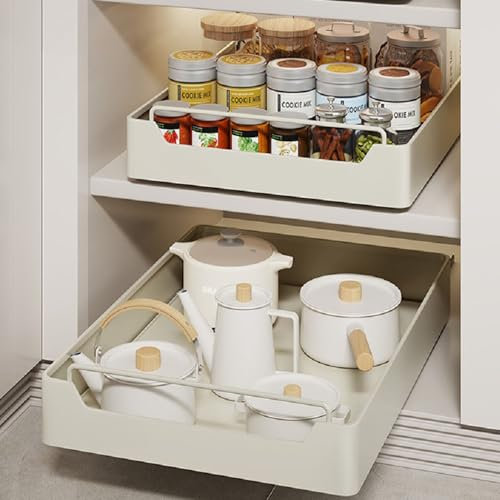 Teleskopschublade,Ausziehbarer Schrank Organizer,Küchenschrank Organizer Ausziehbar,Küchen Organizer Schublade für Küche,Wohnzimmer,Haus,Kein Bohren und Nageln Erforderlich(Weiß,30cm)