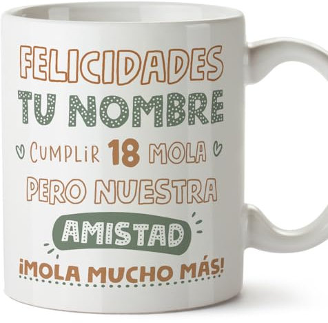 MUGFFINS Tazas Personalizadas Cumpleaños - En Español - Mola Mucho Más 2-11 oz / 330 ml - Regalo personalizable original y divertido