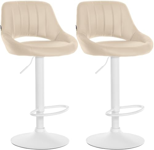 CLP Lot de 2 tabourets de Bar Milet en Similicuir, reglables en Hauteur, pivotants, avec Dossier, | Couleur crème Matériel du Cadre métal Blanc Mat