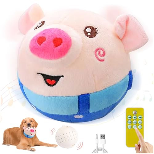 TOGETDREAM Active Moving Pet Plush Interactive Dog Toy with Remote Control - Sound Bouncing Piggy - Washable Plush - Shake & Bounce - Boredom Toys for Pets & Cats