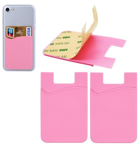 Vilbocr Silikon-Kreditkartenhalter für Handy, selbstklebend, tragbar, 2 Stück, rose, Handy-Kartenhalter zum Aufkleben, Klassisch