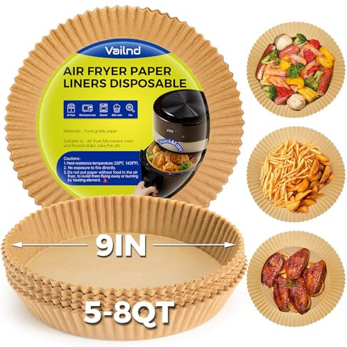 Air Fryer Liners Disposable - 50 PCS 8 Inch Air Fryer Parchment Paper Round, Non-Stick Food Grade Paper Liner for Baking Roasting Microwave