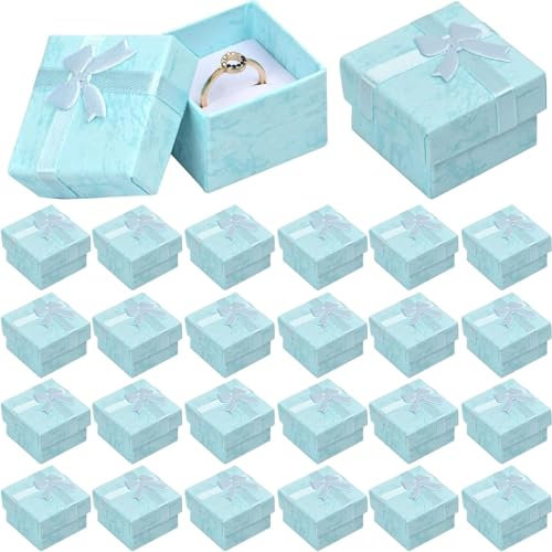Granvoo 24 Pcs Scatole Regalo Piccole 4x4x3cm, Scatoline Gioielli Cartone con Inserto in Velluto, Scatola Portagioie per Gioielli, Collane, Anelli e Orecchini (Blu)