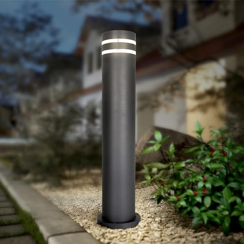 ASD 24 Round Bollard Light Fixture, Outdoor Pathway Floor Lamp | Antiglare, Waterproof, ETL Listed | 60W E26 Bulb Socket 120V | Landscape Hardwired Lighting, Exterior Post Lantern | Black