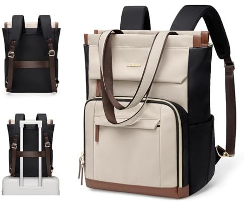 GOLF QUALITY Rucksack Damen, Laptop Rucksack 16 Zoll, Tote Bag Arbeitstasche Backpack Women Groß, Rucksäcke Elegant für Women's Casual Daypacks, Business Rucksack Mandel Schwarz