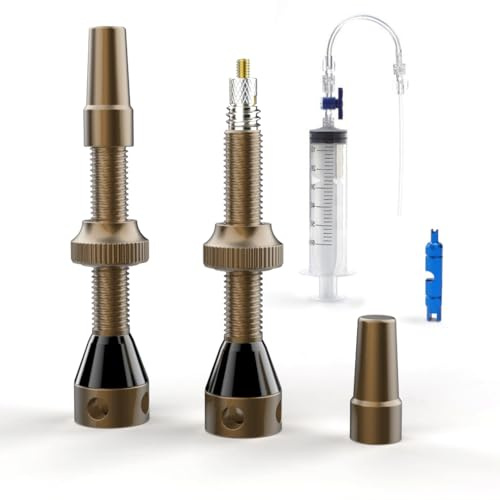 SHREDR. Kingpin Premium Tubeless Ventile Set | Komplettes Set inkl. Ventilwerkzeug und Tubeless Spritze | französisches Ventil Presta (Bronze, 44mm)