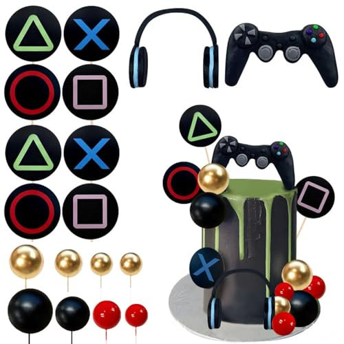 YGCHEN Videospiel Tortendeko Geburtstag Kugel Kuchen Dekoration Spielkonsolen Kopfhörer Figuren Gamer Kuchen Deko Spiel Party Kuchen Topper Kindergeburtstag Jungen 18 Stück