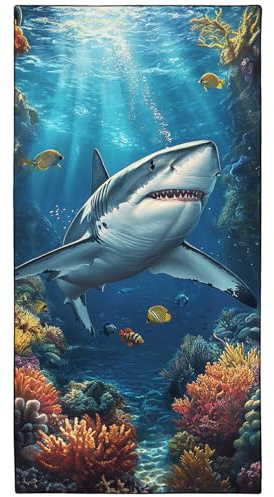 YISUMEI Majestätischer Weißer Hai Strandtuch XXL 180x90cm - Schnelltrocknendes Mikrofaserhandtuch mit Tasche, Saugstark Sandfrei - Leichtes Reisehandtuch für Strand, Pool