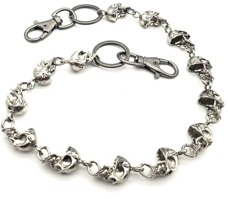 Lemasi Totenkopf Hosenkette Metall Schwer 60cm | Geldbörsenkette mit Karabiner | Eisen Antik