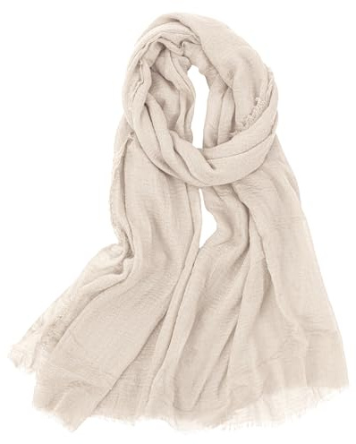 Abeillo Cotton Blend Scarf Vintage Crinkle Scarf Shawl Solid Color Linen Scarves with Fringed Edges for Women, 35 × 70