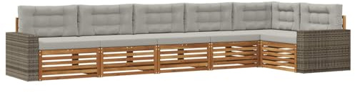vidaXL Outdoor-Sofagarnitur 6 pcs Natürlich und Hellgrau, Patio-Sofa, langlebige Gartensitzmöbel, modernes Lounge-Set für Komfort im Freien