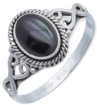 mantraroma Damen Ring 925 Silber Onyx Edelstein schwarz ausgefallen verspielt